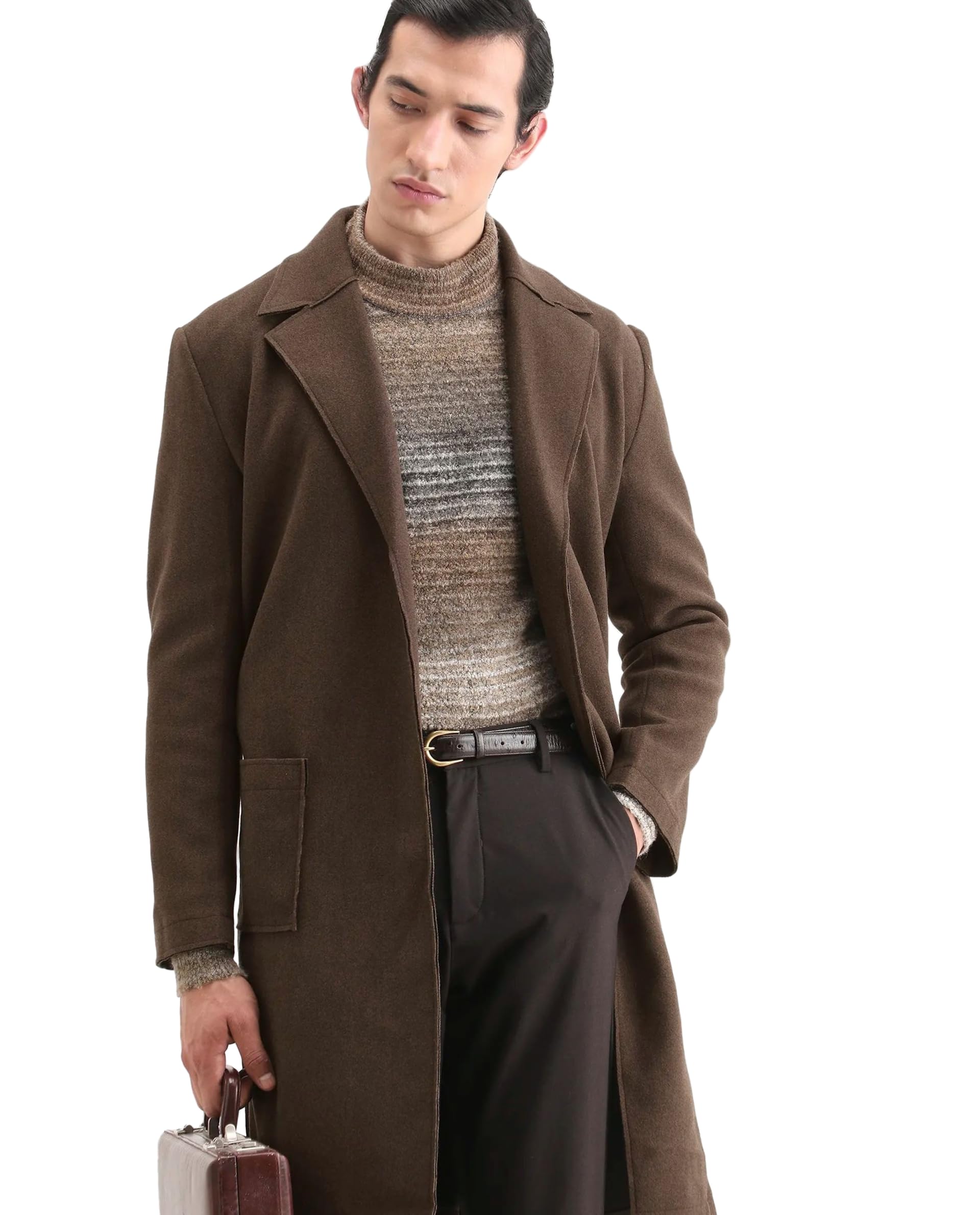 rare rabbit Men's Nemot Regular Longline Solid Polyester Notch Lapel Coat-picture-36