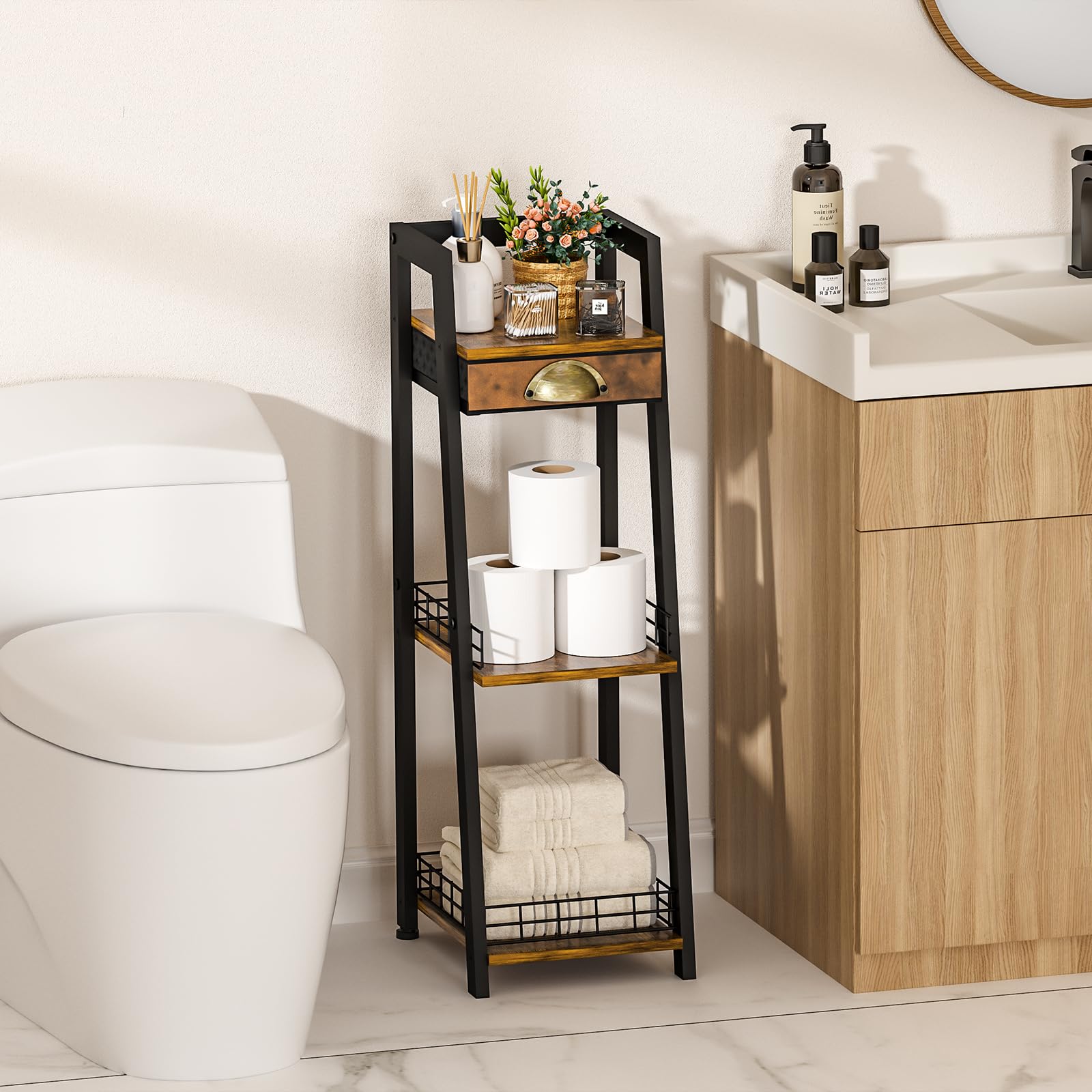 Scaffale Da Bagno Sopra Water Con 4 Ganci Barra Inferiore Regolabile Mobile A 3 Ripiani Multiuso Per Balcone 3 Colori