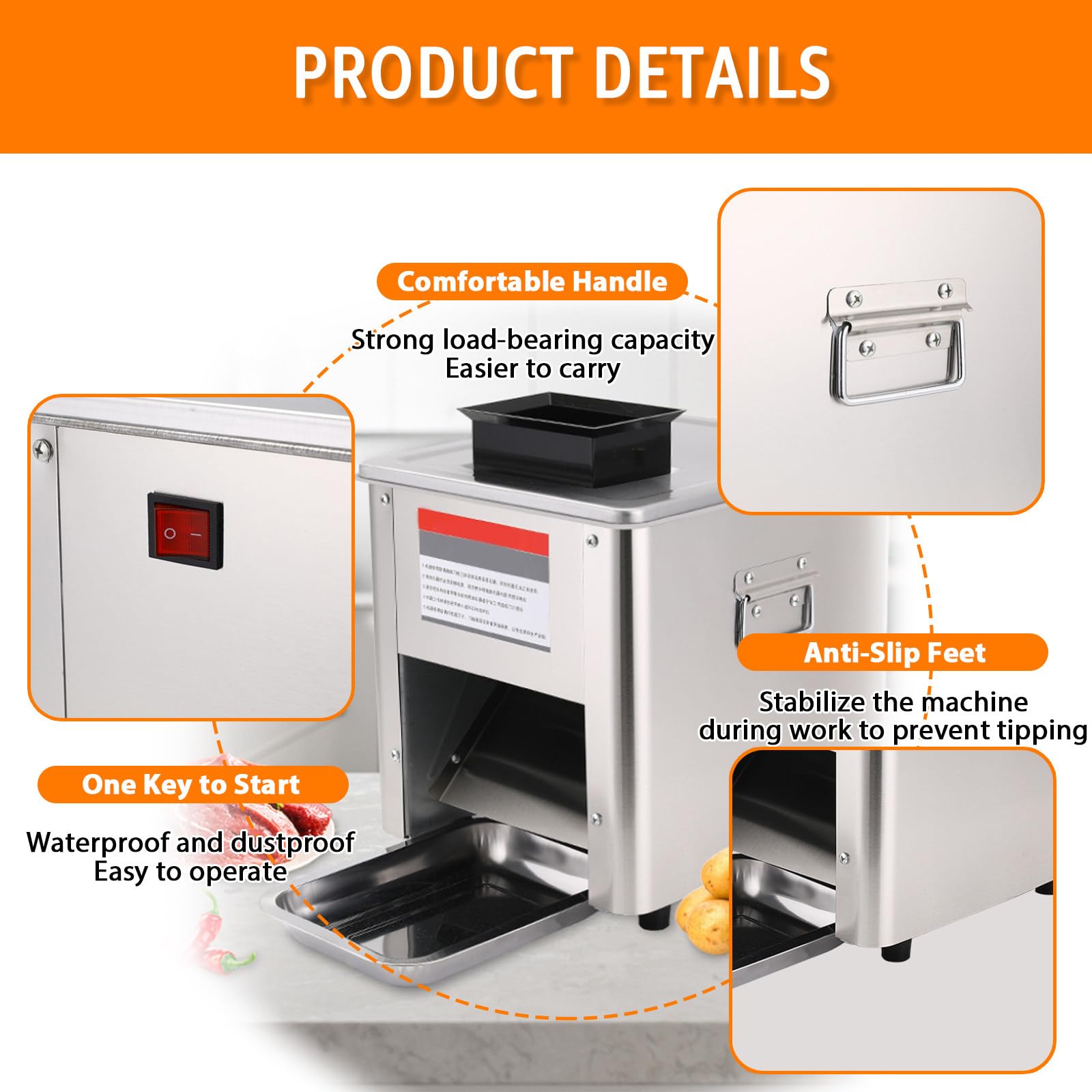 Picadora de Carne Profesional Cortadora Fiambre Grosor Regulable 2.5-15mm, para Cortar Carne, Alimentos Cocinados, Frutas Y Verduras BladeSpacing15mm
