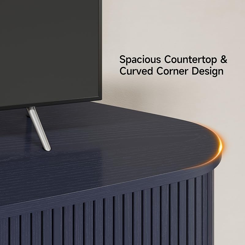 ONBRILL 47" Corner TV Stand, Fluted TV Cabinet for 55 Inch TVs, Blue image 6