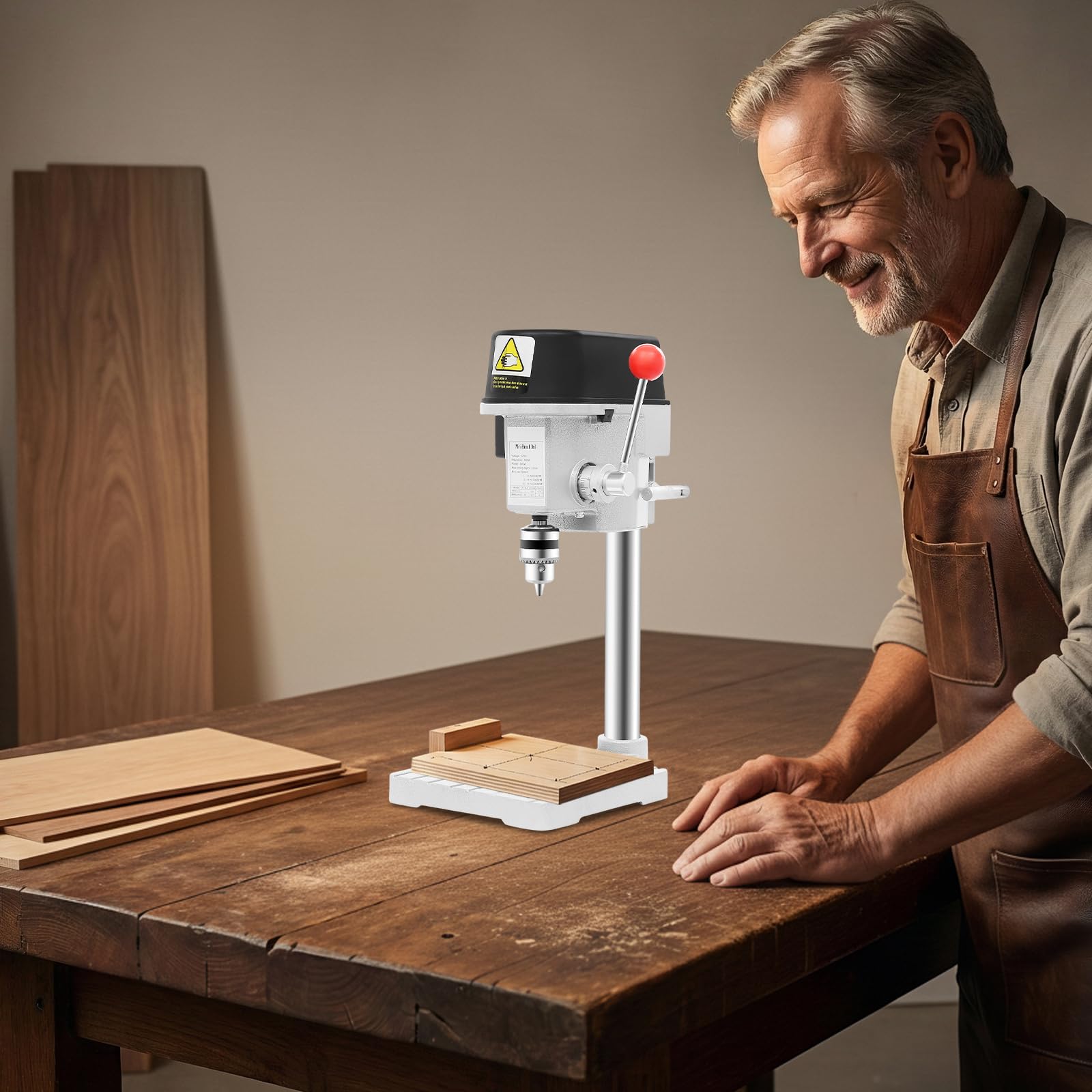 Trapano da banco 340 W, 220 V, velocità regolabile a 3 livelli (0-16.000 min¹), pinza di serraggio 1-10 mm, profondità massima di foratura 25 mm, trapano compatto per legno, metallo e plastica