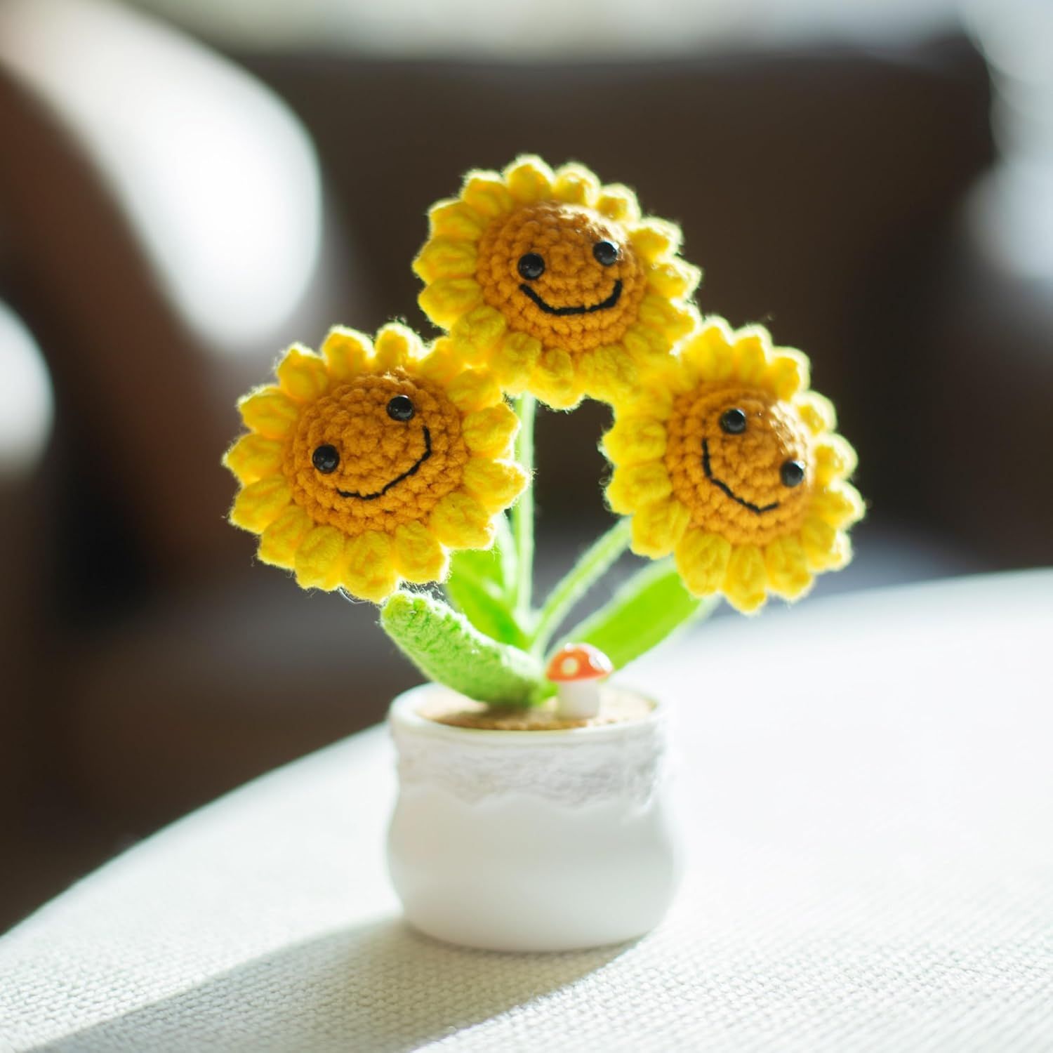 Finish Mini Crochet Flowers, Smiley Sunflowers, Crochet Sunflowers, Table Decorations, Gifts for Friends and Lovers (Smile) - Image 2