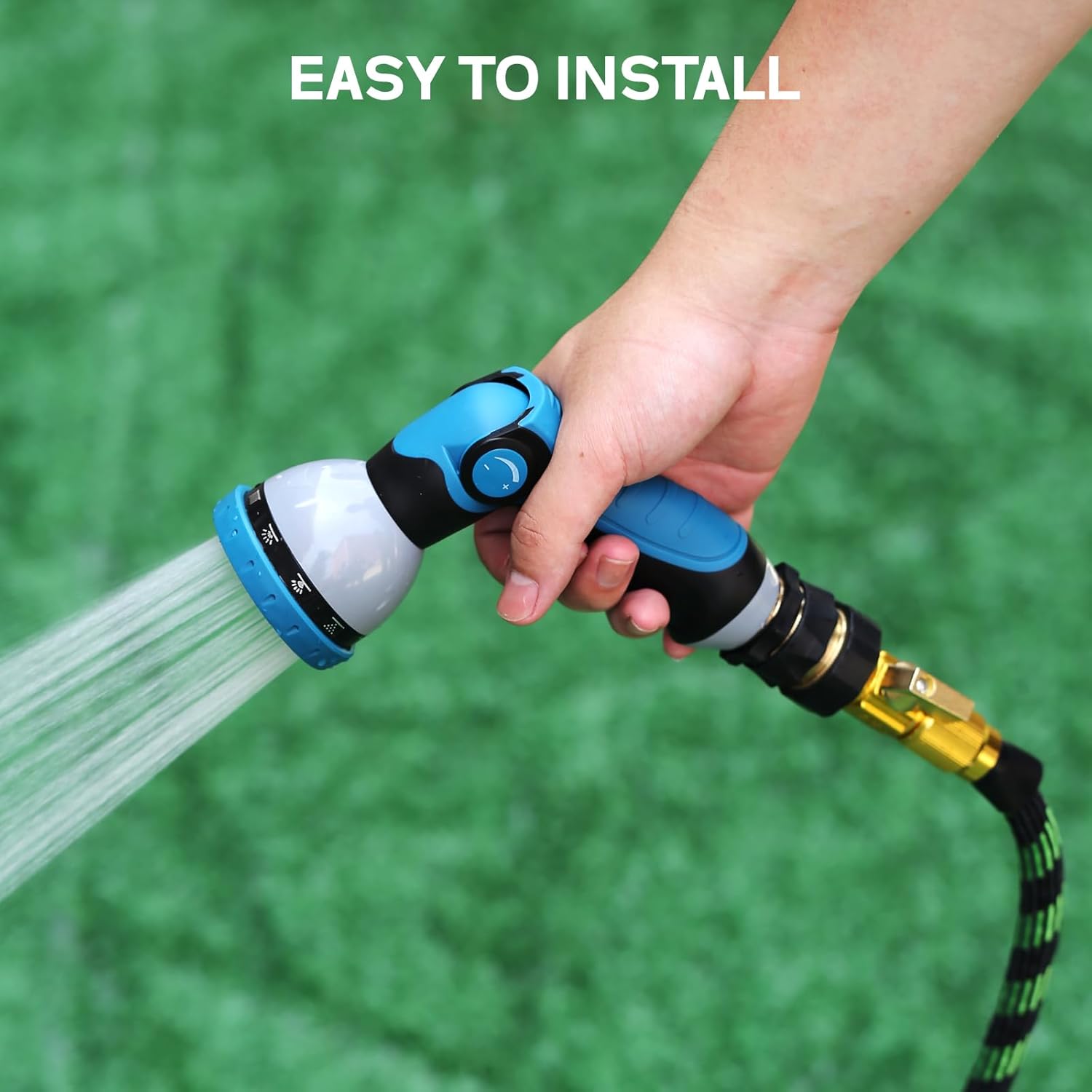 MEASUREMAN 25 FT Garden Hose Kit, Heavy Duty Lightweight Water Hose with 180° Swivel Grip & Multi-Pattern Spray Nozzle, 5/8-Inch Kink-Resistant Fabric Hose for Lawn & Patio