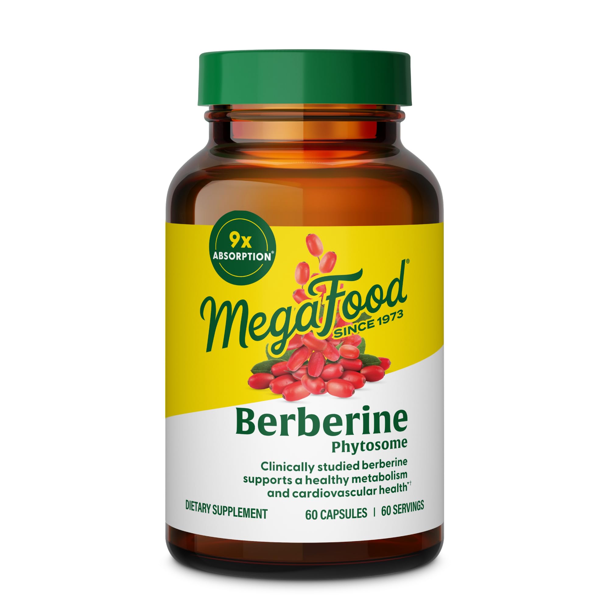 MegaFoodBerberine Phytosome - Berberine Supplement 550 mg Per Serving, 1100 mg Daily - 9X Absorption - Supports A Healthy Metabolism & Cholesterol Levels - Vegan - 60 Capsules, 30 Day Supply