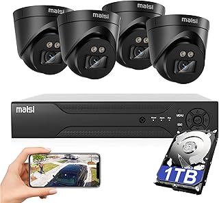 maisi 8CH CCTV Camera System, 8 Channel 5MP Security DVR with 4x 5MP Cameras,1TB Hard Drive, Night Vision, APP Push and Email Alert, Easy Mobile and PC Access, Indoor&Outdoor