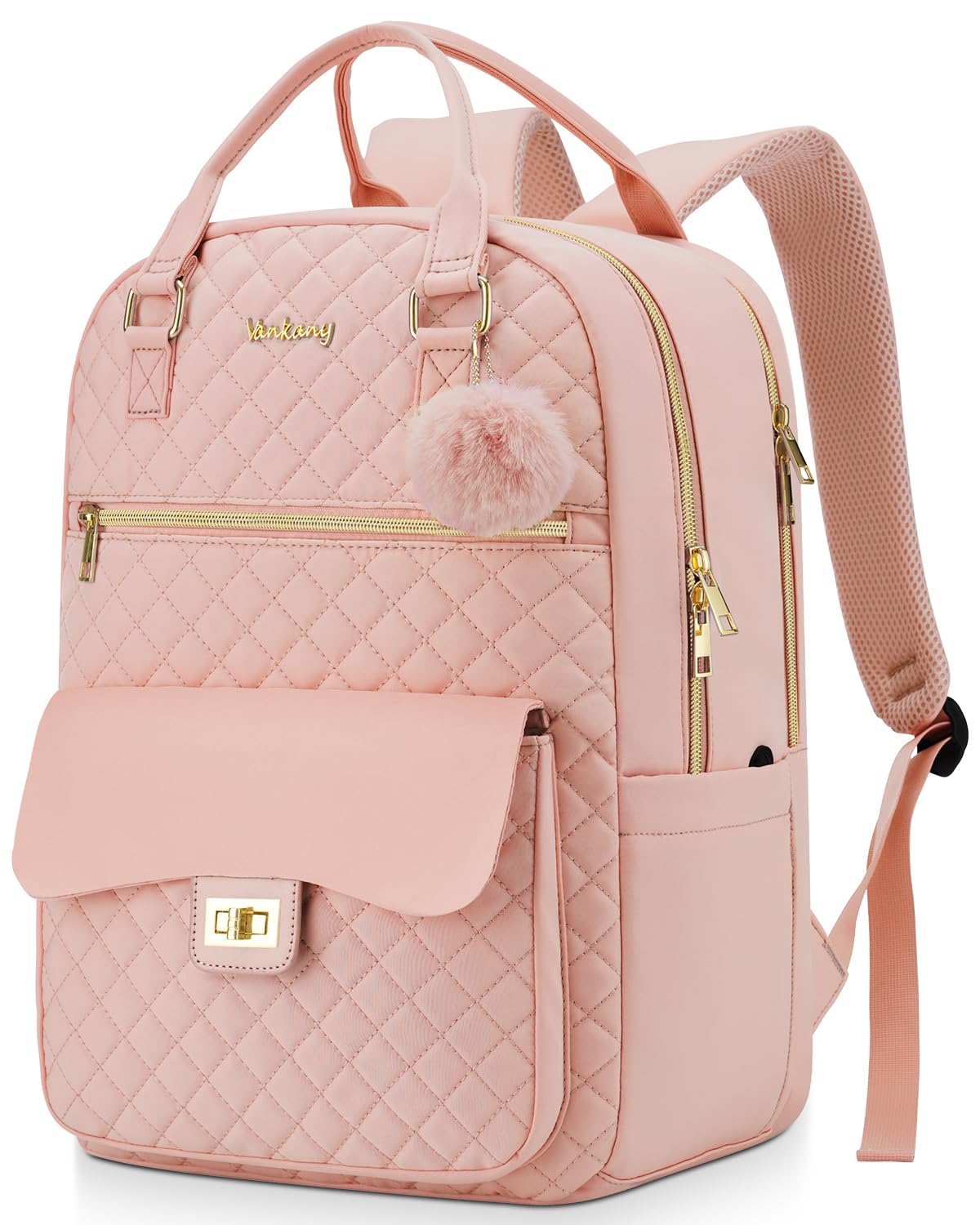 VANKANY Backpacks for Girls, Cute School Bag for Kids Elementary Middle High School College Women, Fashion Bookbag for Teenagers, Pink