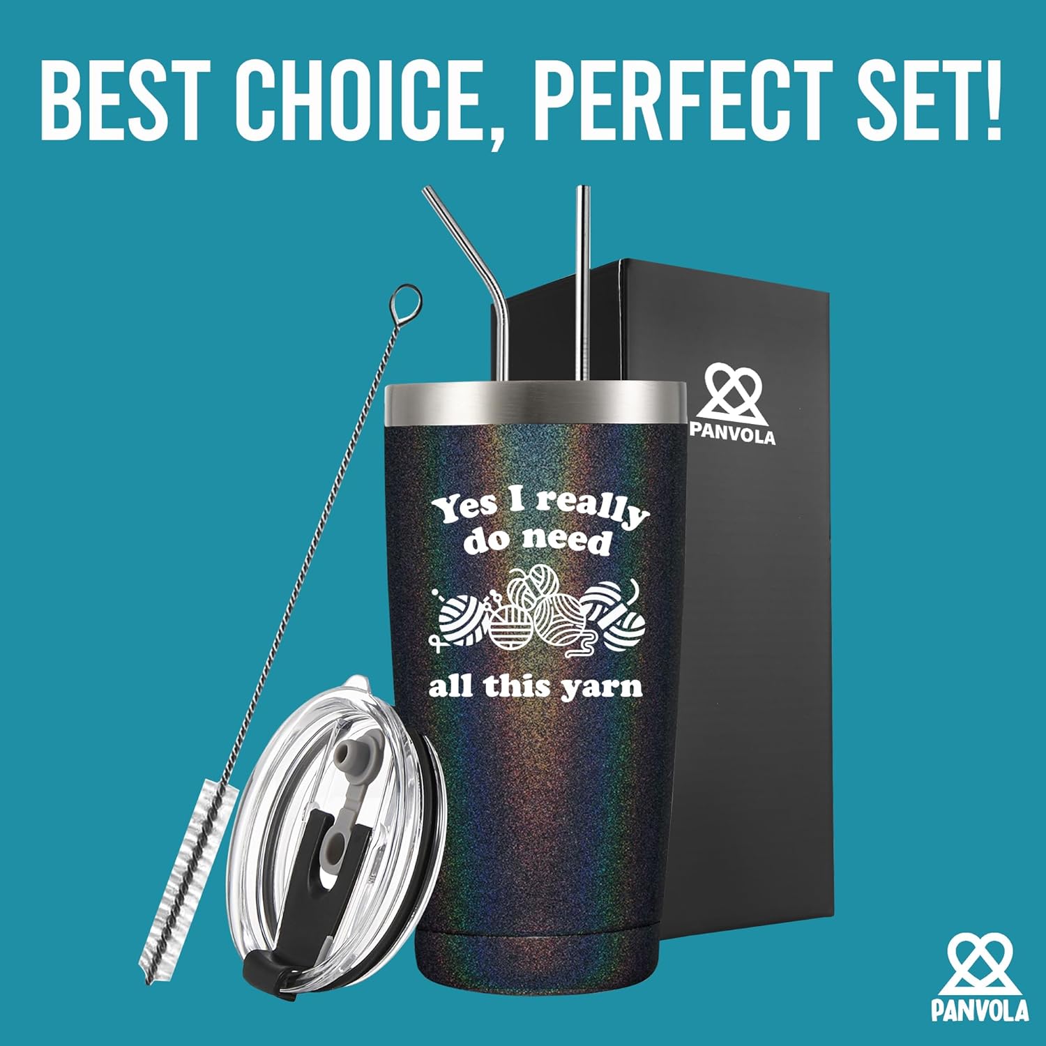 Panvola Yes I Really Do Need All This Yarn Tumbler Crochet Gifts For Crocheters Knitters Grandma from Granddaughter Daughter Son Mothers Day Abuela Vacuum Insulated Travel Mug (Black Glitter, 20 oz)