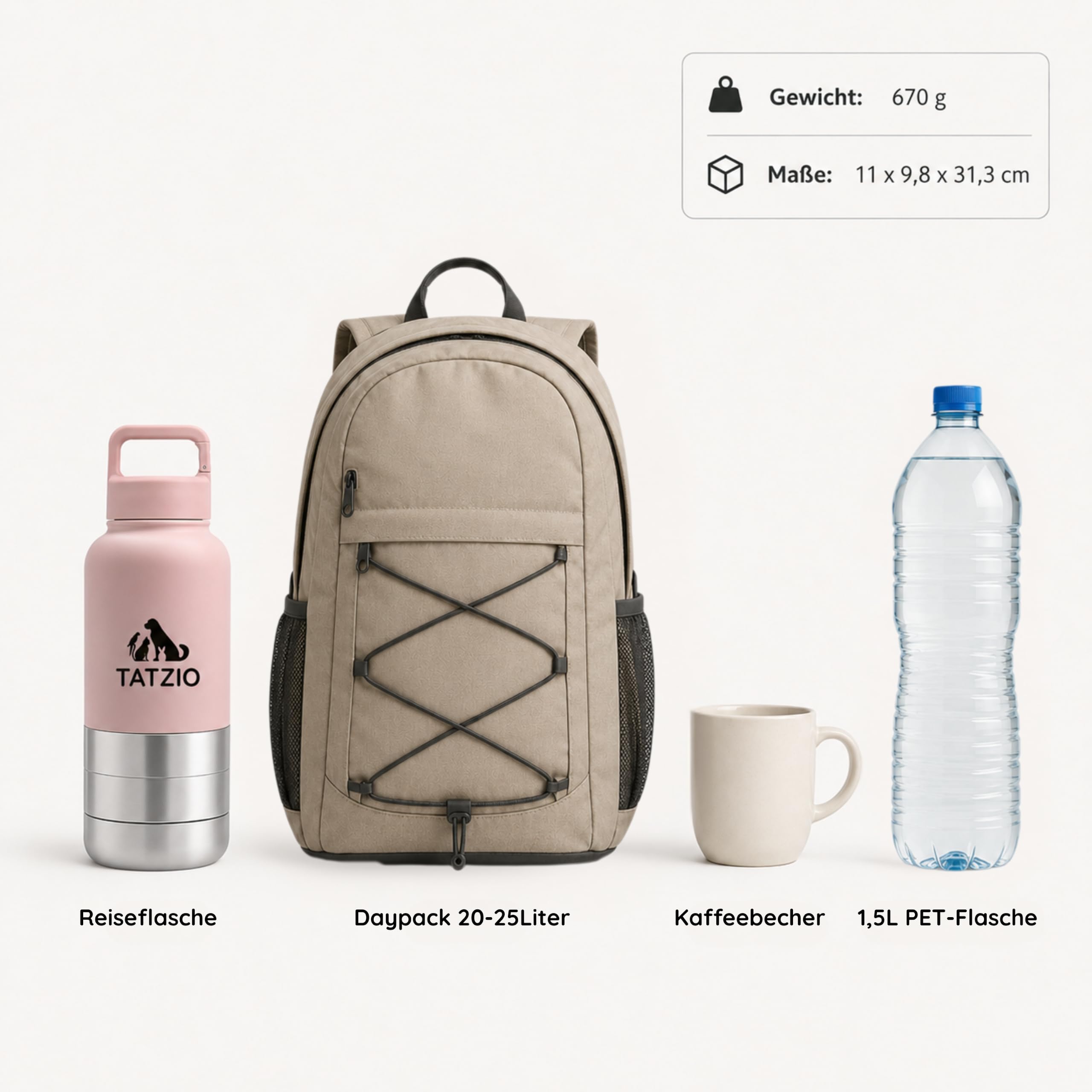 Reiseflasche 4-in-1 für Hunde & Katzen aus Edelstahl – Isolierter Wasser- & Futterbehälter für Haustiere– Auslaufsicherer Reisenapf mit 3 Zusatzbehältern für Unterwegs Pink 1000ml