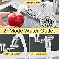 Vista 2 de Kitchen Sink Aerator, Dual-function 2 Flow Big Angle Sink Sprayer Attachment, Faucet Replacement Part 55/64'' Female Thread, Chrome