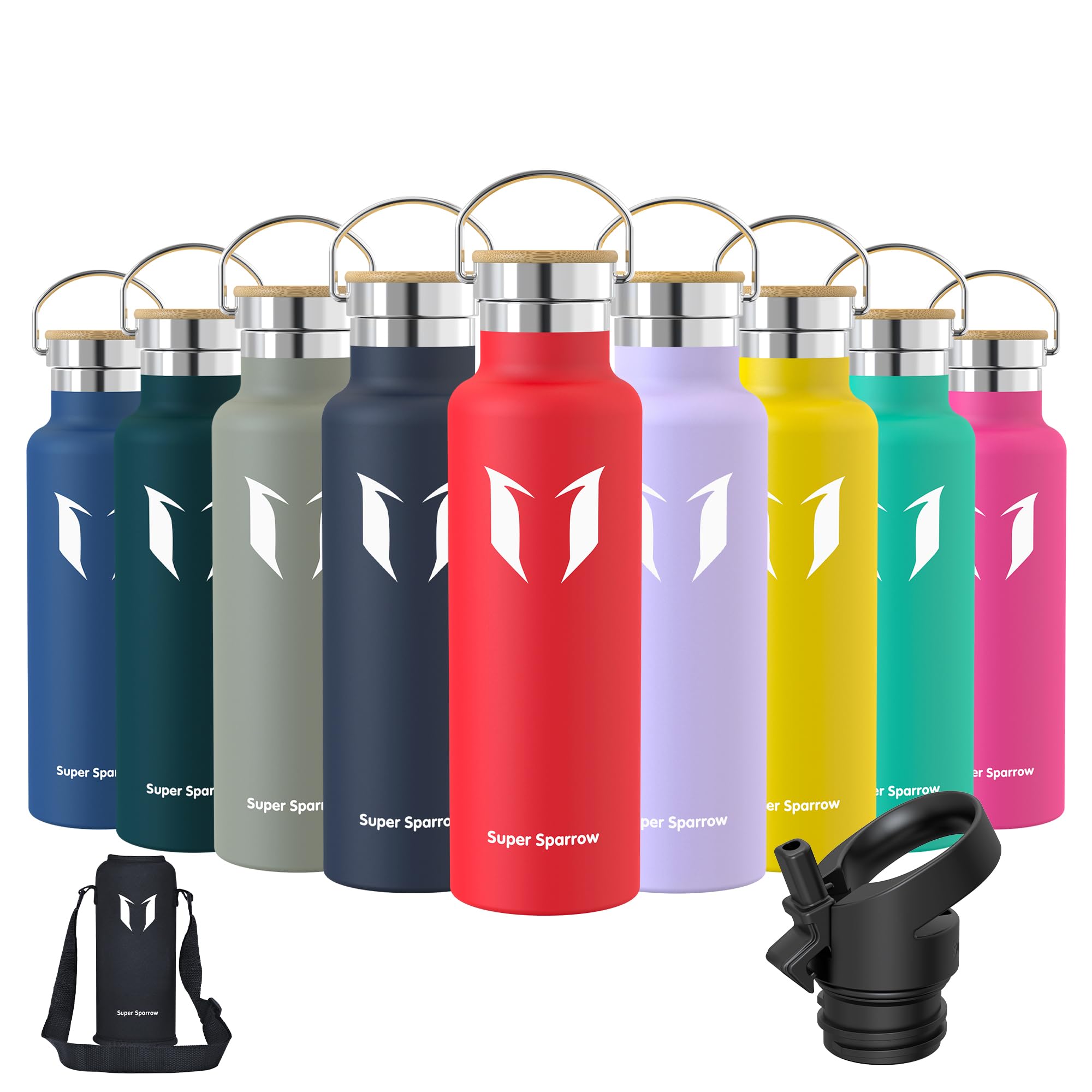 Super Sparrow Borraccia Termica - Bottiglia Termica Senza Perdite - 350ml/500ml/620ml/750ml/1L - Senza BPA Borracce Bambini - Per Scuola, Sport, Campeggio, Palestra, Ciclismo - Con 2 Tappi