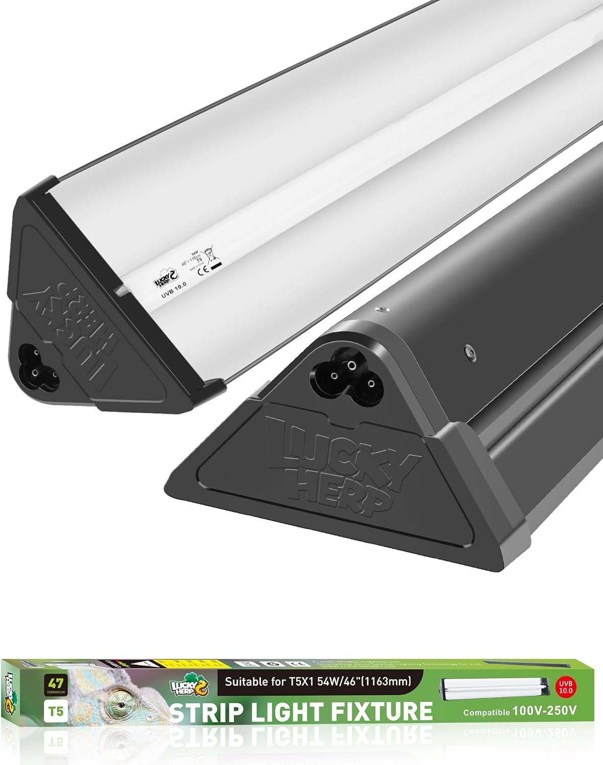LUCKY HERP T5 Reptile Light Fixture Combo Kit 54W (New Upgrade), UVB Reptile Light Fixture with Desert UVB 10.0 46" Fluorescent Tube, UVA UVB Reptile Light for Lizard, Bearded Dragon, Tortoise T5 Reptile Light T5 Reptile Light Fixture 54W