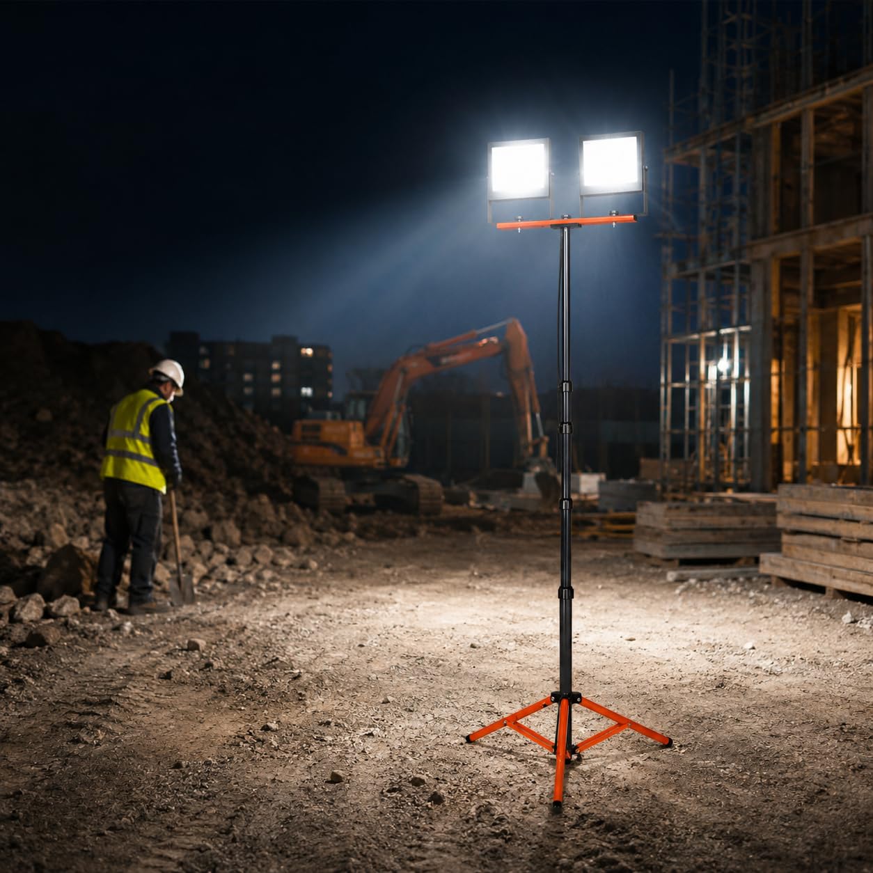 Latrans Projecteur de chantier LED avec trépied - 100 W - Double - 2 x 50 W - 6500 K - lampe de travail - 5 m