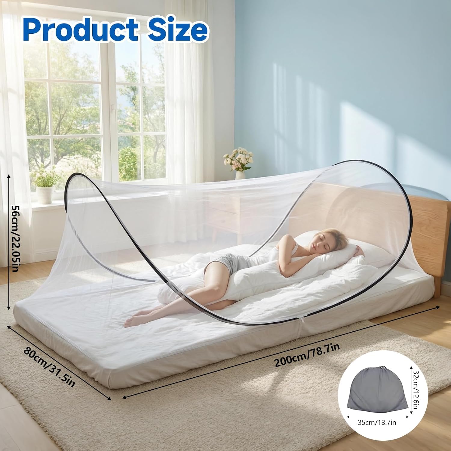 Zanzariera Pieghevole, Zanzariera da Viaggio Pop-Up Mosquito Net Portatile Ultraleggero Zanzariera Letto Singolo con Cerniera e Borsa Portaoggetti per Campeggio, Viaggio, Famiglia, Dormitorio