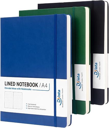 Dynta A4 Lined Journal Notebooks 3 Pack 8.5 x 11 Leather Hardcover Journals