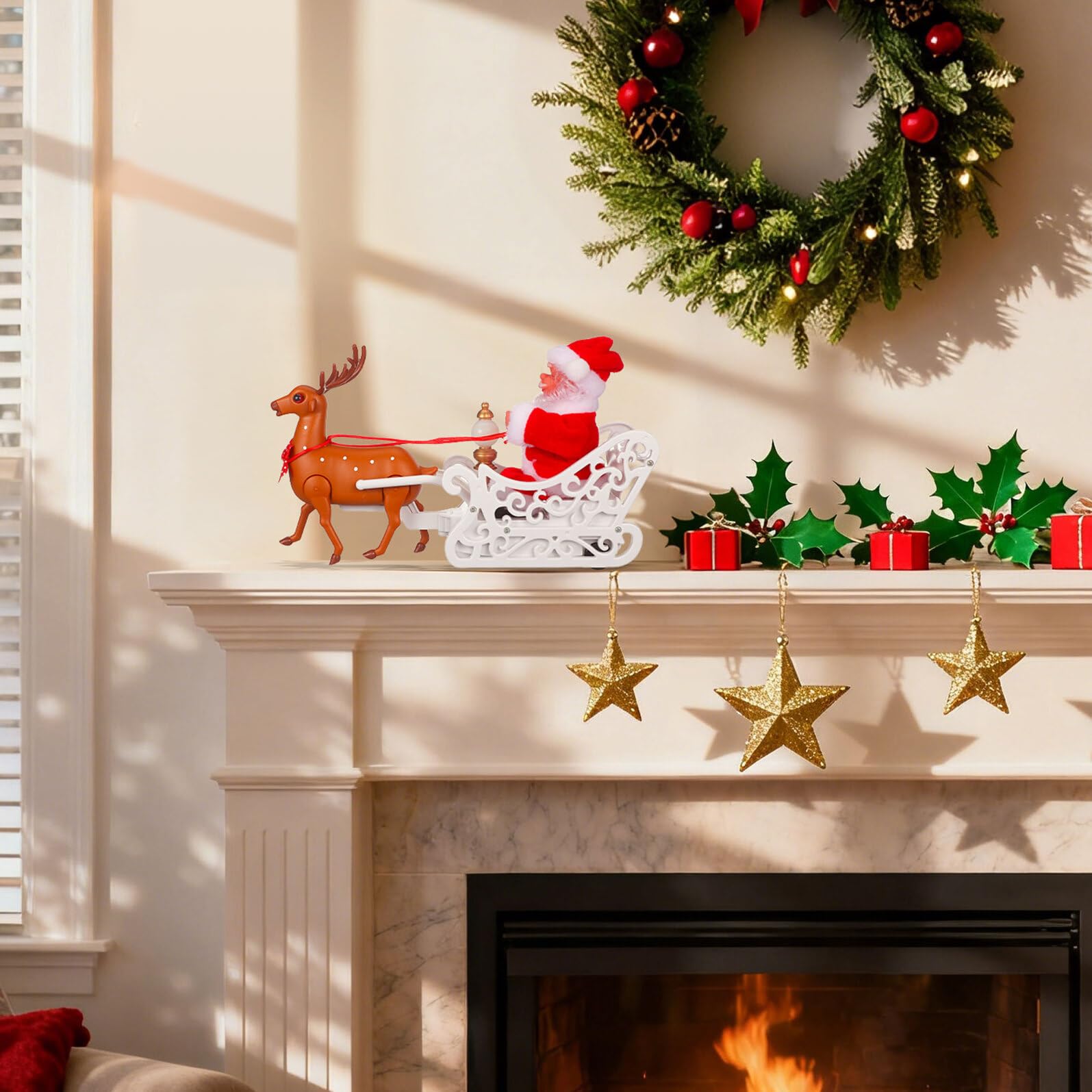Baluue Babbo Natale Elettrico Decorativo in Plastica Bambola di Babbo Natale Natalizia Ornamento Festivo per Tavoli e Ambienti Domestici