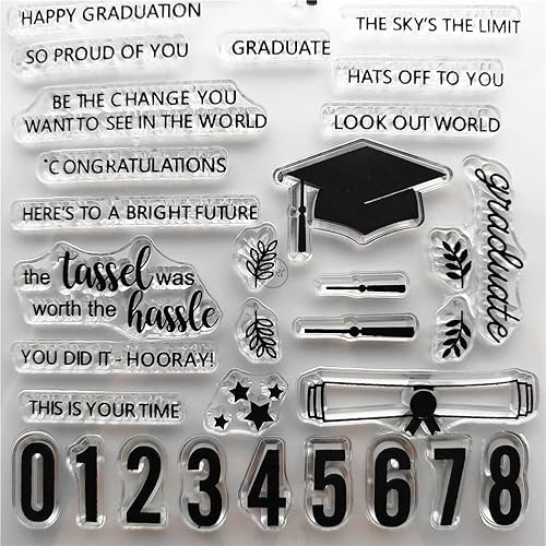 Miniatura 5 de DzIxY Juego de sellos transparentes de número de sombrero de graduación y troqueles de corte de metal para hacer tarjetas, álbumes de recortes,