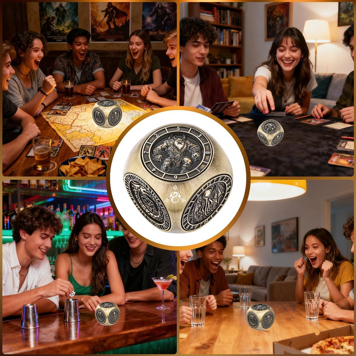 DND Fingertip Dice Spinner, Polyhedral Rotating Game Dice, Metal Dice Set with 3D Pattern for DND Gifts with Dragon Logo Gift Box, Role Playing Board Game Accessories, Bronze