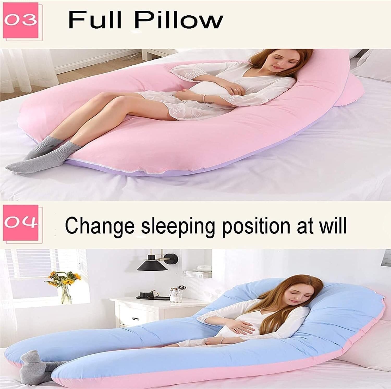 Maternity Full Body Side Sleeping Pillow – U-Shaped Pregnancy Pillow for Back, Hip & Leg Pain Relief with Washable Cotton Cover (Purple)(Orange)