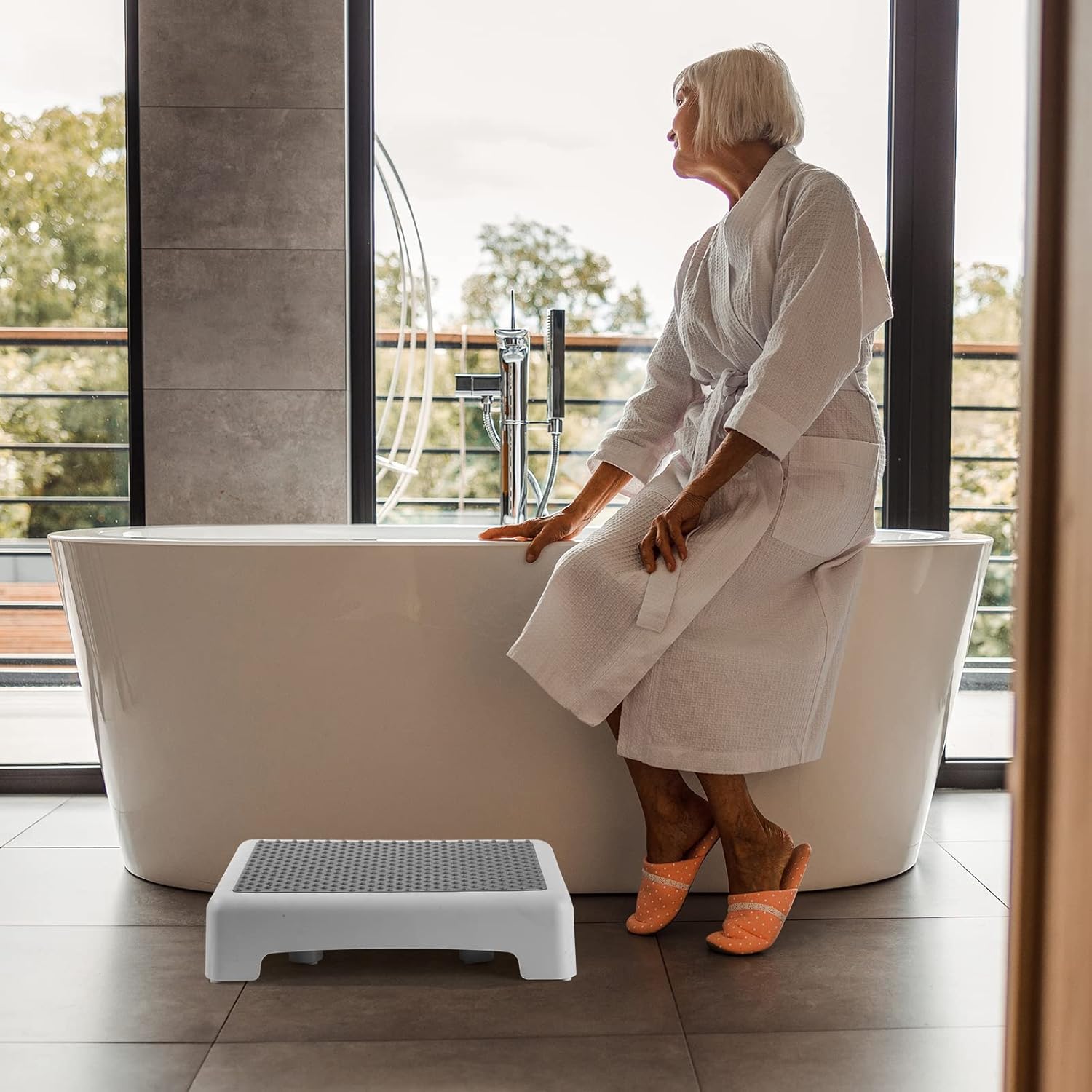 Mobility Step Stool, Indoor/Outdoor Stepping Stool for Adults & Seniors, Portable High Riser Steps Platform with Anti-Slip Top & Feet, 420 Lbs Capacity, White