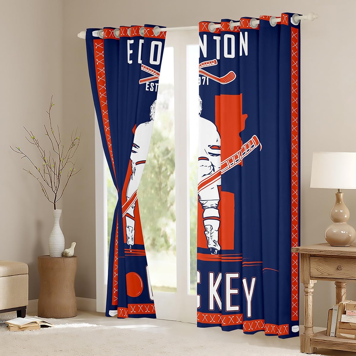 Homemissing Edmonton Vorhänge Eishockey Stadt Fenstervorhang 137x117cm Geschenke für Männer Frauen Junge Lacrosse Blickdichte Vorhänge Eishockey Sport Sportliebhaber Schlafzimmer Dekor
