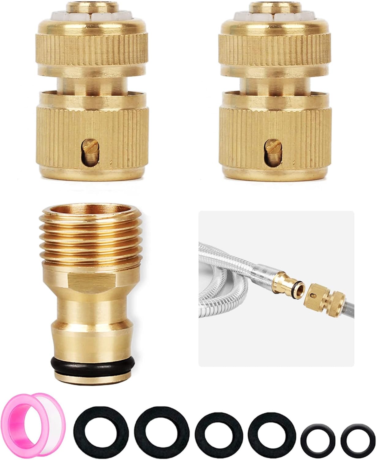 ATBEAMEN 3 pack Garden Hose Connector for Shower Hose, 1/2 inch Brass