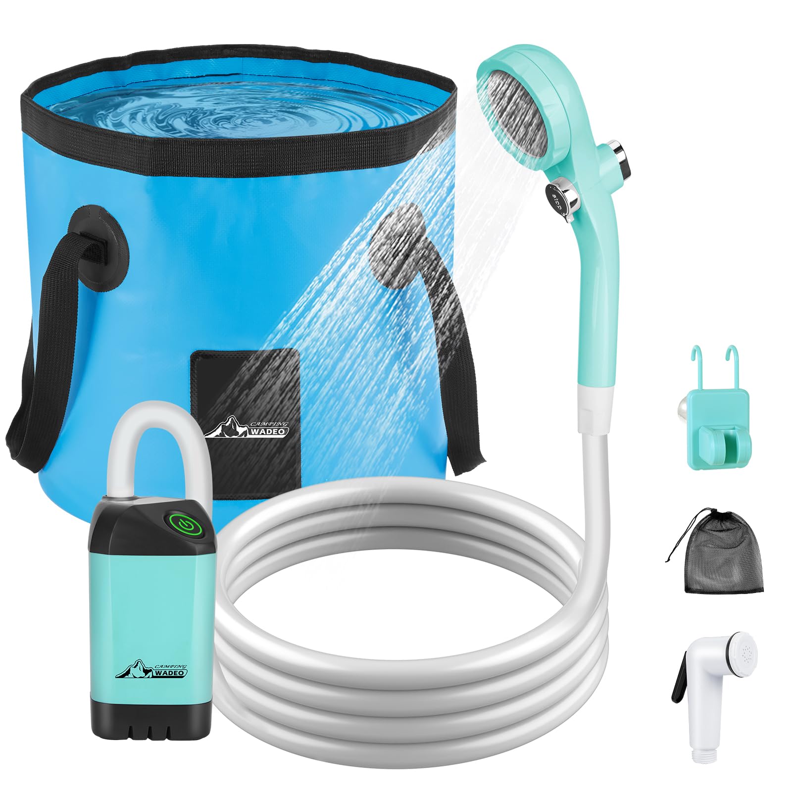 WADEO Portable Camping Shower, [20L Collapsible Bucket] [6000mAh] Rechargeable Battery Shower Pump, Outdoor Shower Kit for Beach, Pet, Travel, Car