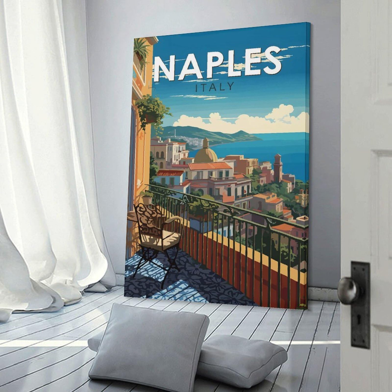 Junmoney Wall Art Print Naples Italy, 20x30inch(50x75cm), for Bedrooms, Workspaces And Everyday Interiors, Stylish Home Artwork for Focal Walls
