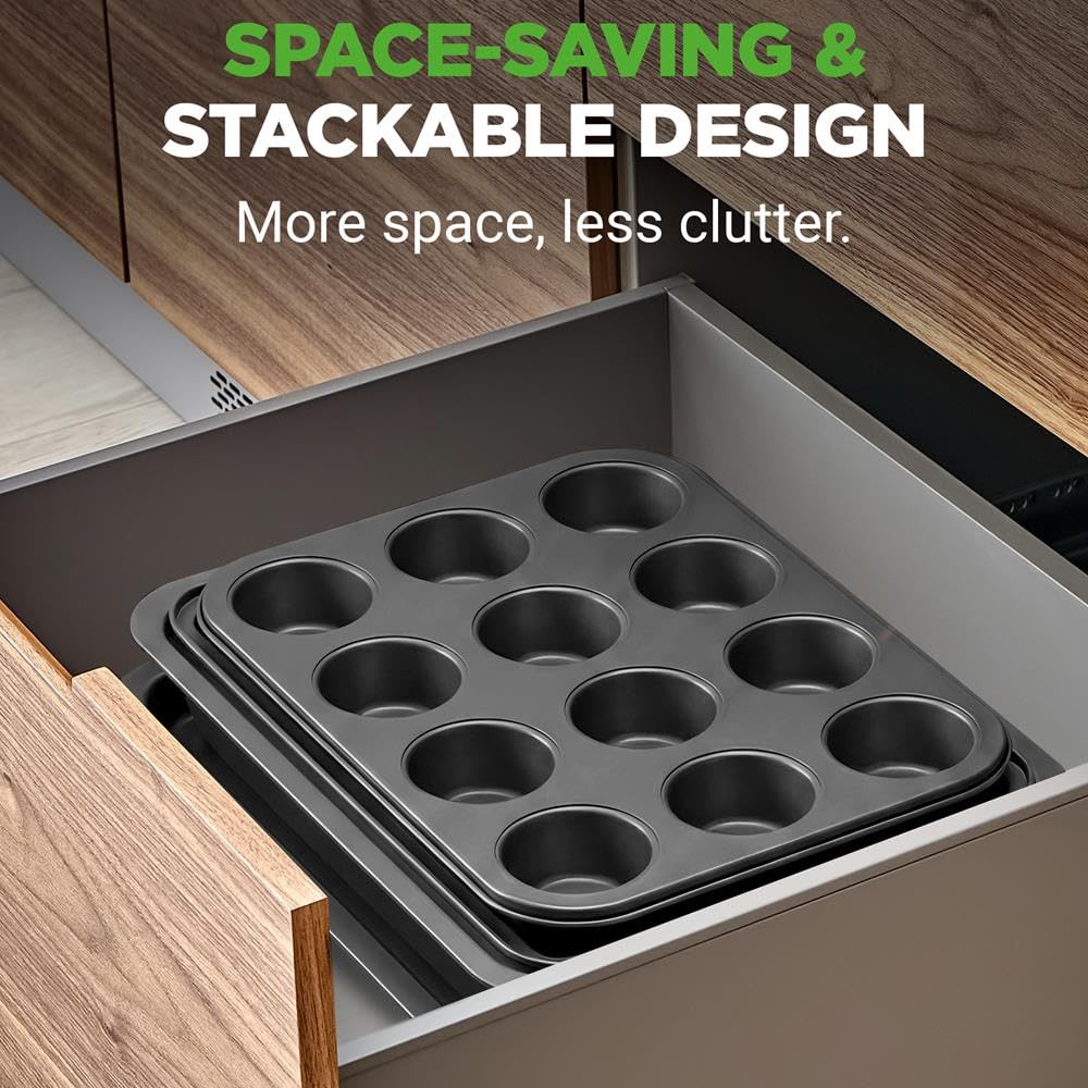 Nutrichef Lot de 10 plaques de cuisson antiadhésives pour four, plaques à biscuits, plaques à biscuits, carrées, rondes, en acier carbone, pour pain, pizza, cupcakes, passent au lave-vaisselle, noir