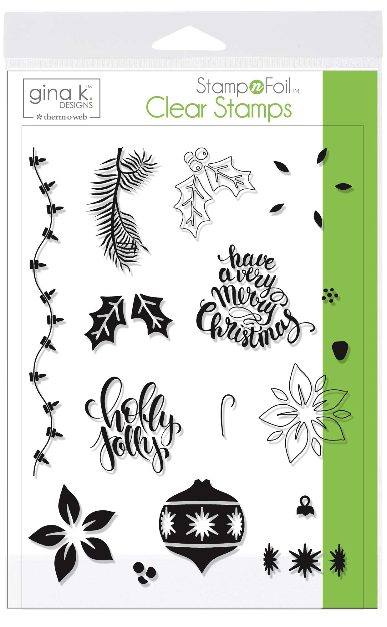 Gina K. Designs for Therm O Web StampnFoil Clear Stamps, Holly Jolly
