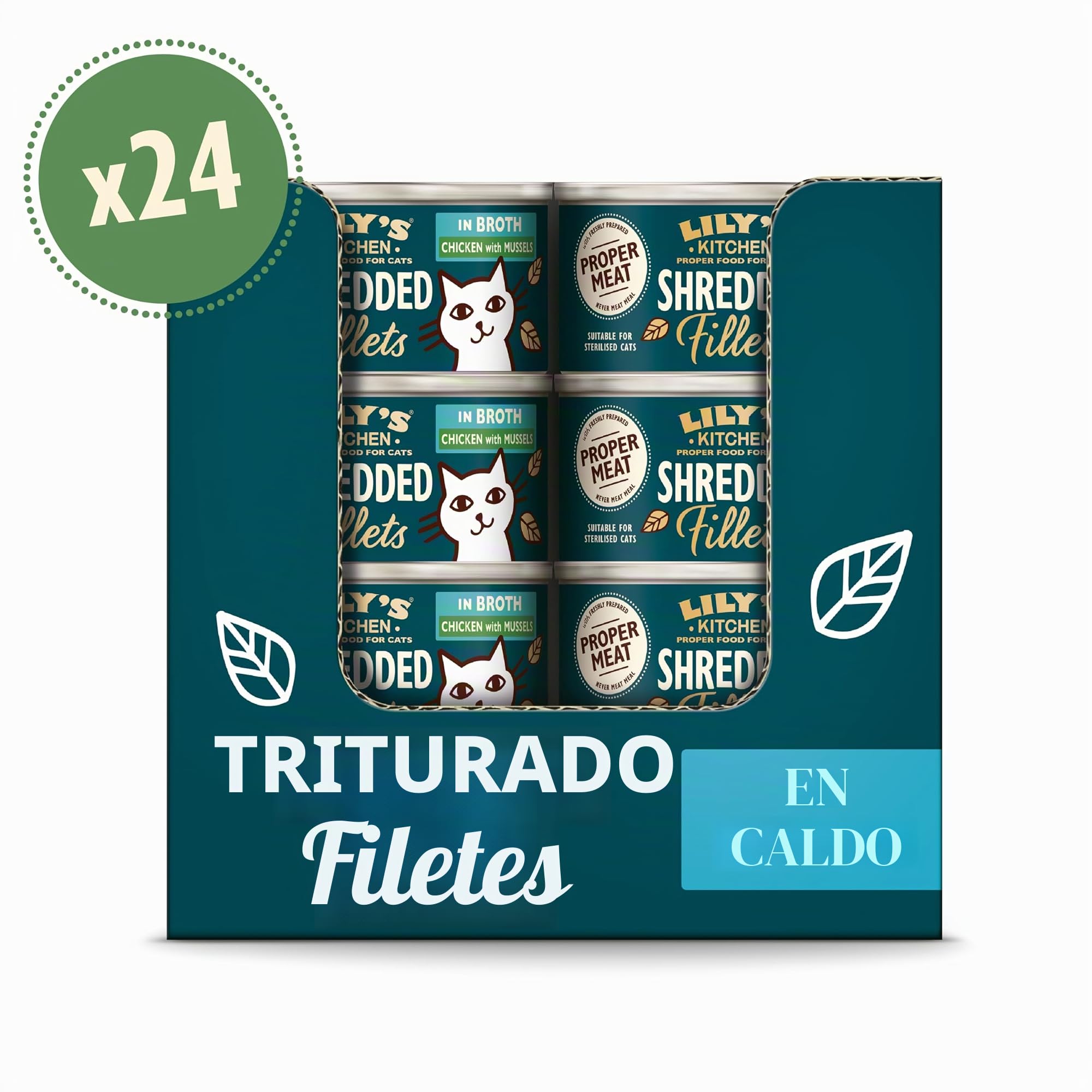 Lily’s Kitchen Filetes de Pollo con Mejillones para Gatos Adultos – Comida Húmeda Natural en Caldo, Sin Cereales (Pack 24 x 70 g)