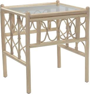 Desser Morley Lamp Table with Toughened Glass Top – Sturdy Natural Cane Pole Rattan – Luxury Indoor Conservatory or Living Room Furniture – H58cm x W51cm x D51cm
