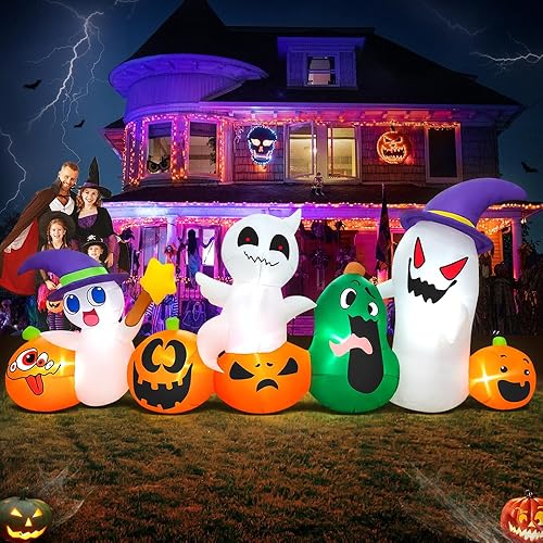 Inflables de Halloween de 8 pies para decoración al aire libre, fantasma inflable con luz LED de calabaza, inflables para decoración al aire libre,