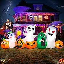 8 FT Halloween Inflatables Blow up Outdoor Decoration, Inflatable Ghost with Pumpkin Led Light Inflatables Outdoor Decor Blow up Inflatables for Holiday Party Lawn Yard Garden D&eacute;cor