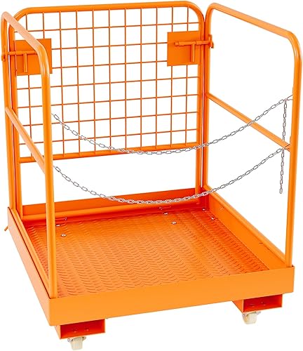 Plataforma de trabajo de jaula de seguridad para carretilla elevadora de 36 x 36 pulgadas, accesorios para cesta de hombre con 4 ruedas universales,