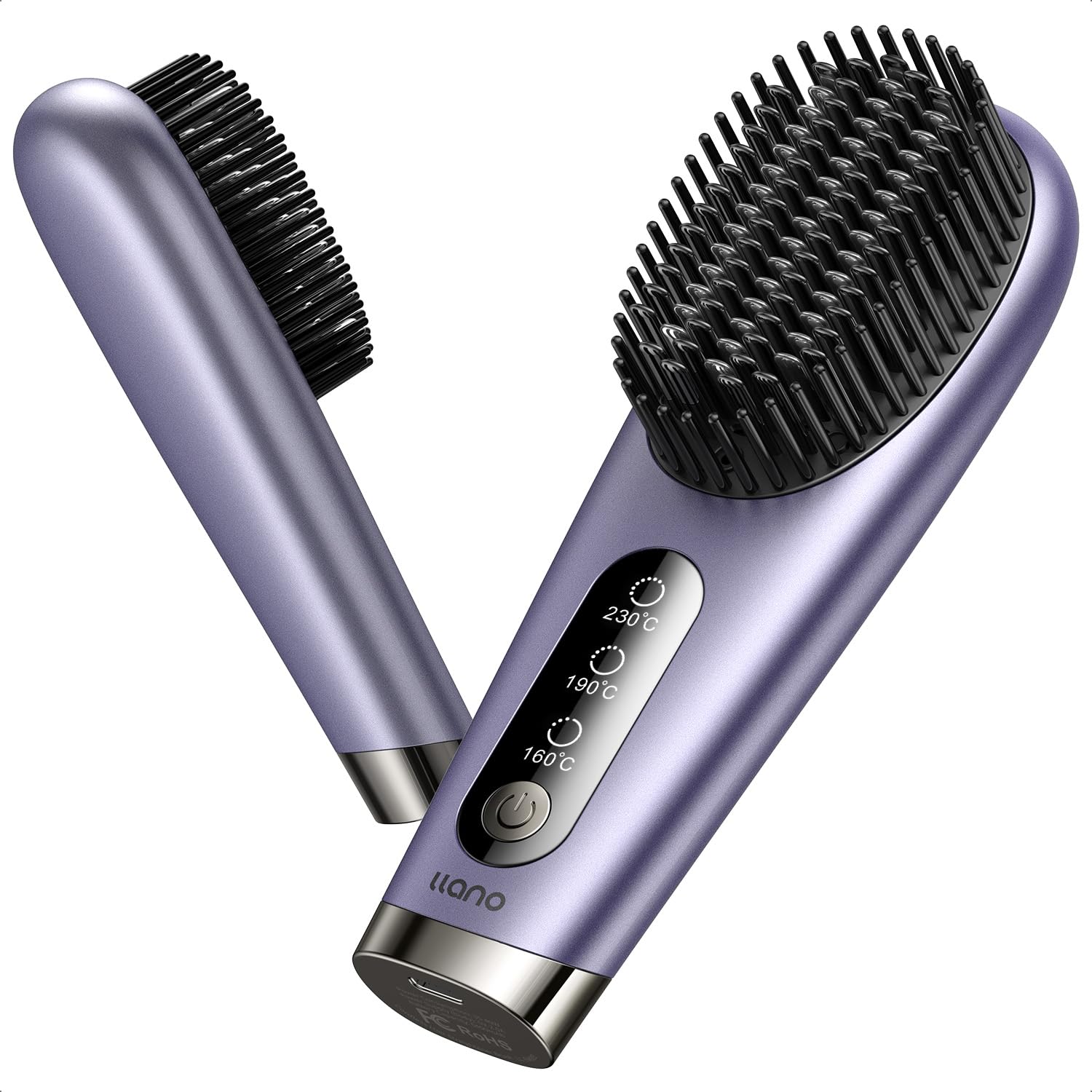Llano Cordless Hair Straightener Brush, [2024 Upgraded] 6400 mAh USB Rechargeable, Lightweight Mini Portable Straightening Comb for Travel/Home/Outdoor, 100M+ Negative Ions (Royal Purple)