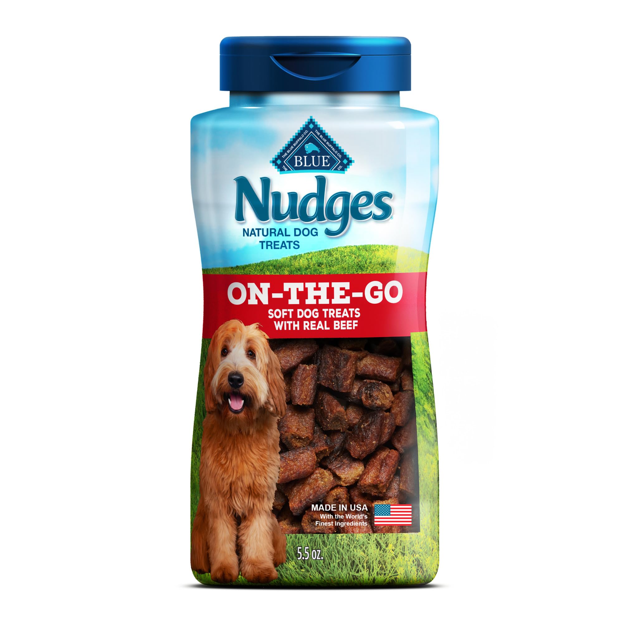 Blue Buffalo Nudges Bite-size Chewy Dog Treats with Real USA Beef, Made with Natural Ingredients, Great for On-the-Go, 5.5-oz Container