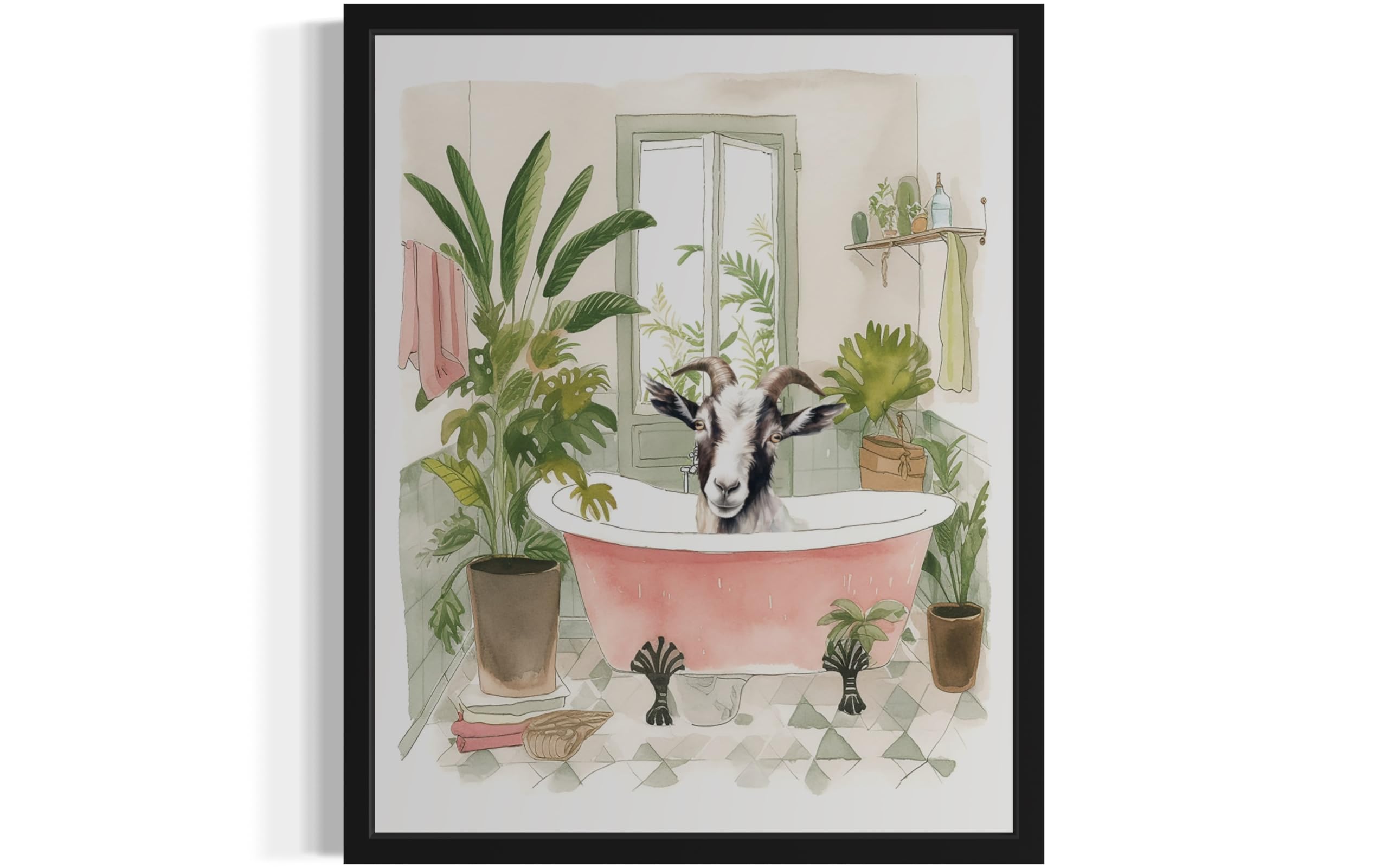 Goat Wall Art Poster Print, Animal Bathtub Pictures Restroom Wall Art Painting for Bathroom Decor Gallery 49 (Goat, 8 x 10 inches, Unframed)
