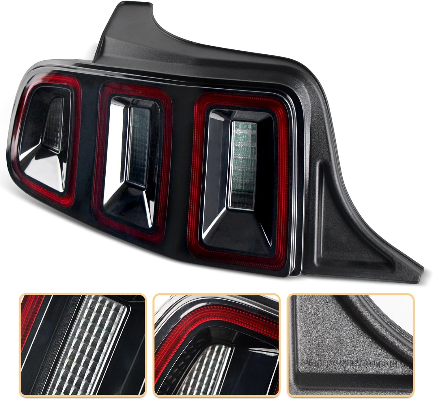 led tail lights compatible with ford mustang 2010-2014 sequential turn signal rear brake lamp assembly plug & play left driver side & right passenger side 1 pair (red w/blacktrim)