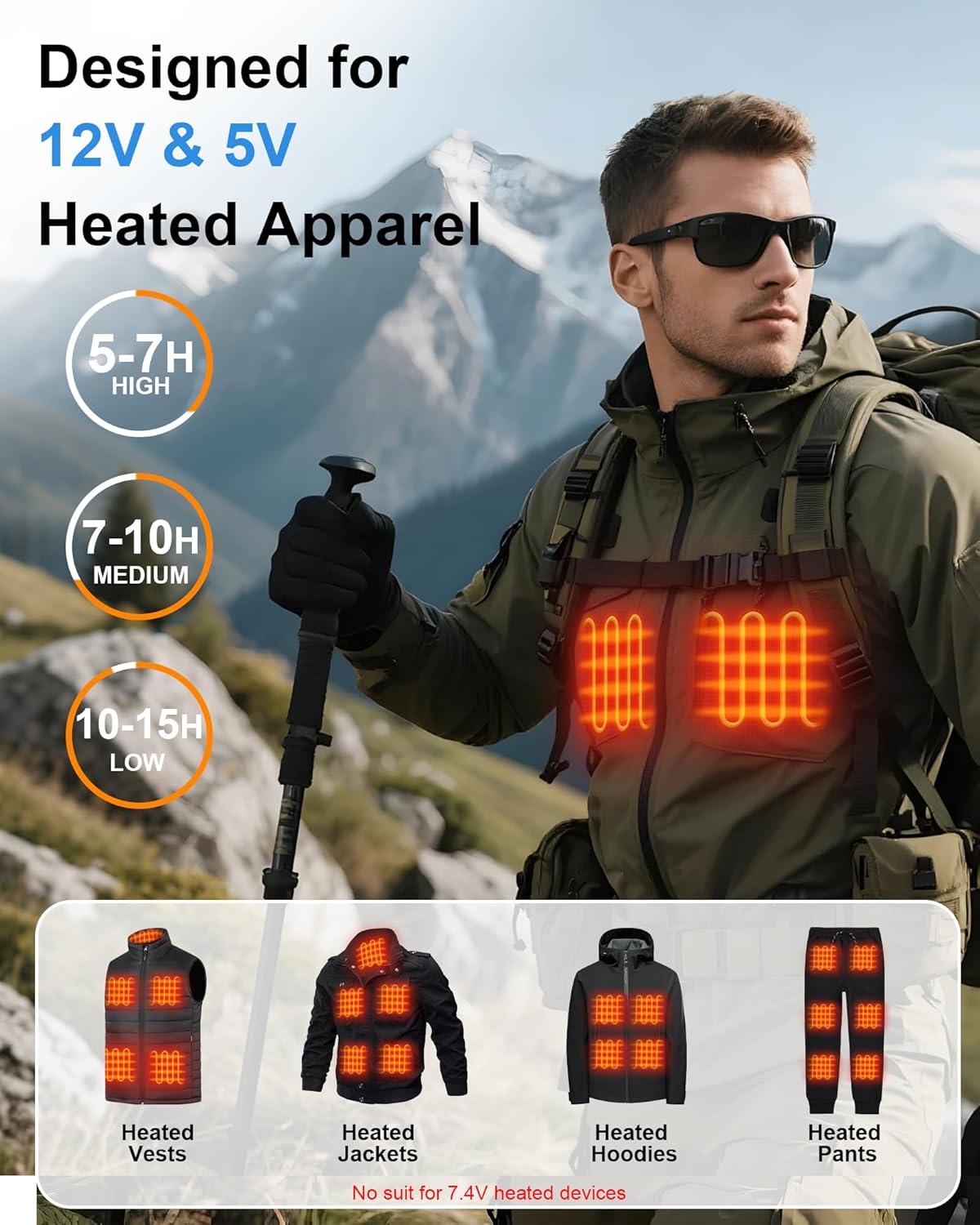  Heated Jacket Battery Pack - Heated Vest Battery Pack with LED Display and 2 Adapter Cables for Wulcea, ULUSERN, Genovega, and Other Outdoor Heating Coat