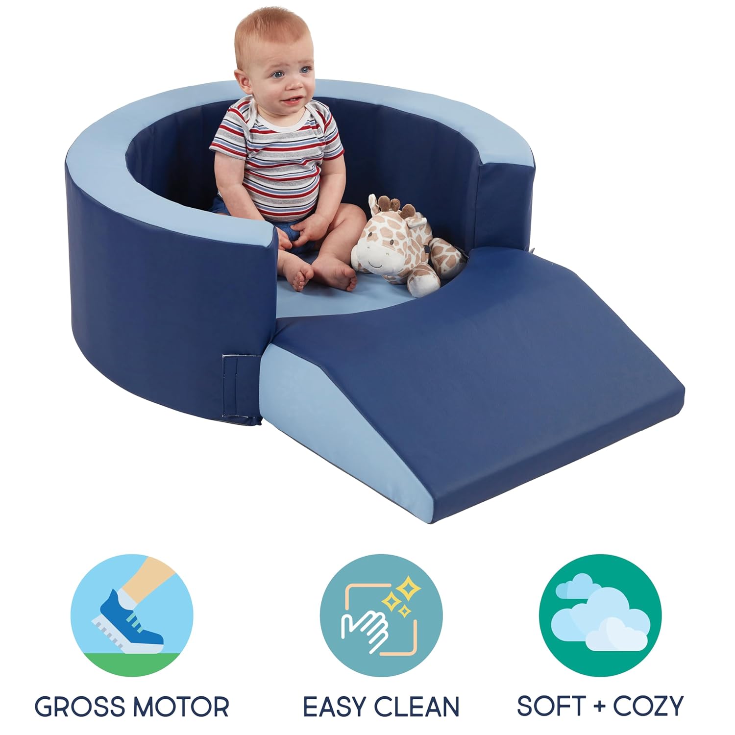 FDP SoftScape Lil Personal Space, Cozy and Safe FoamRetreat for Babies and Toddlers to Read, Snack, or Relax - Navy/Powder Blue