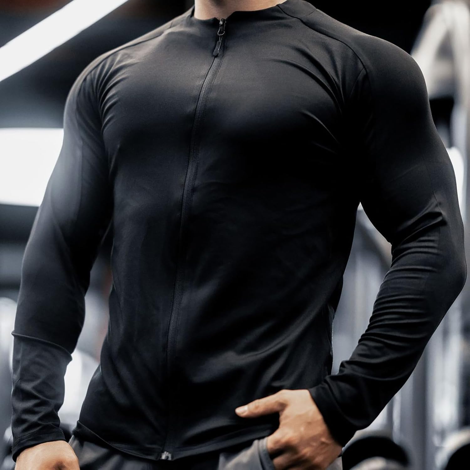 Men's Long Sleeve Athletic Workout Shirt Zip Moisture Wicking Quick Dry Sports Shirt Running Shirts - Image 3