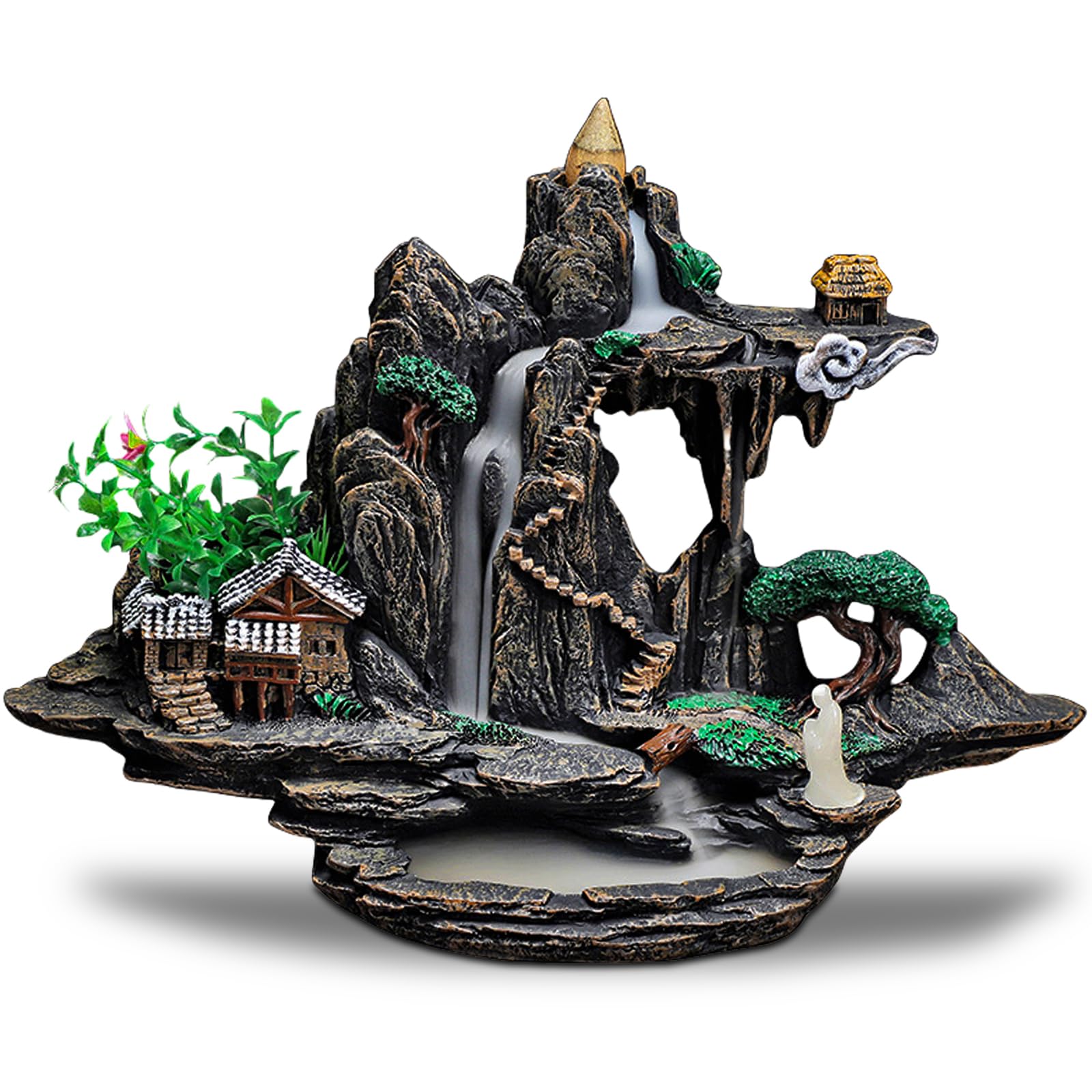 ZONSUSE Mountain Waterfall Backflow Incense Burner,Landscape Backflow Incense Holders,Mountain Smoke Waterfall Incense Burner,Funny Aromatherapy Relaxation Gifts Home Office Decoration (Hill B)