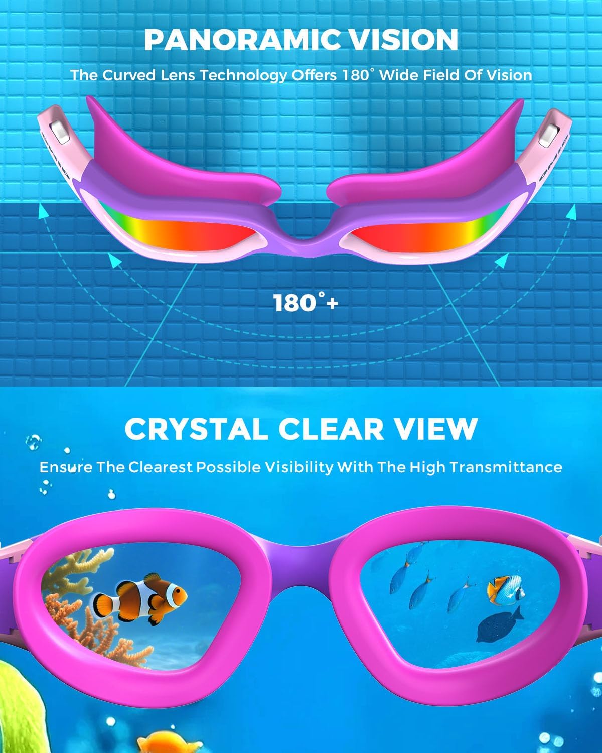 OMID Kids Swim Goggles, P2mini Lite Clear Lens Anti-Fog UV Protection Comfortable Swimming Goggles for Kids Age 6-14