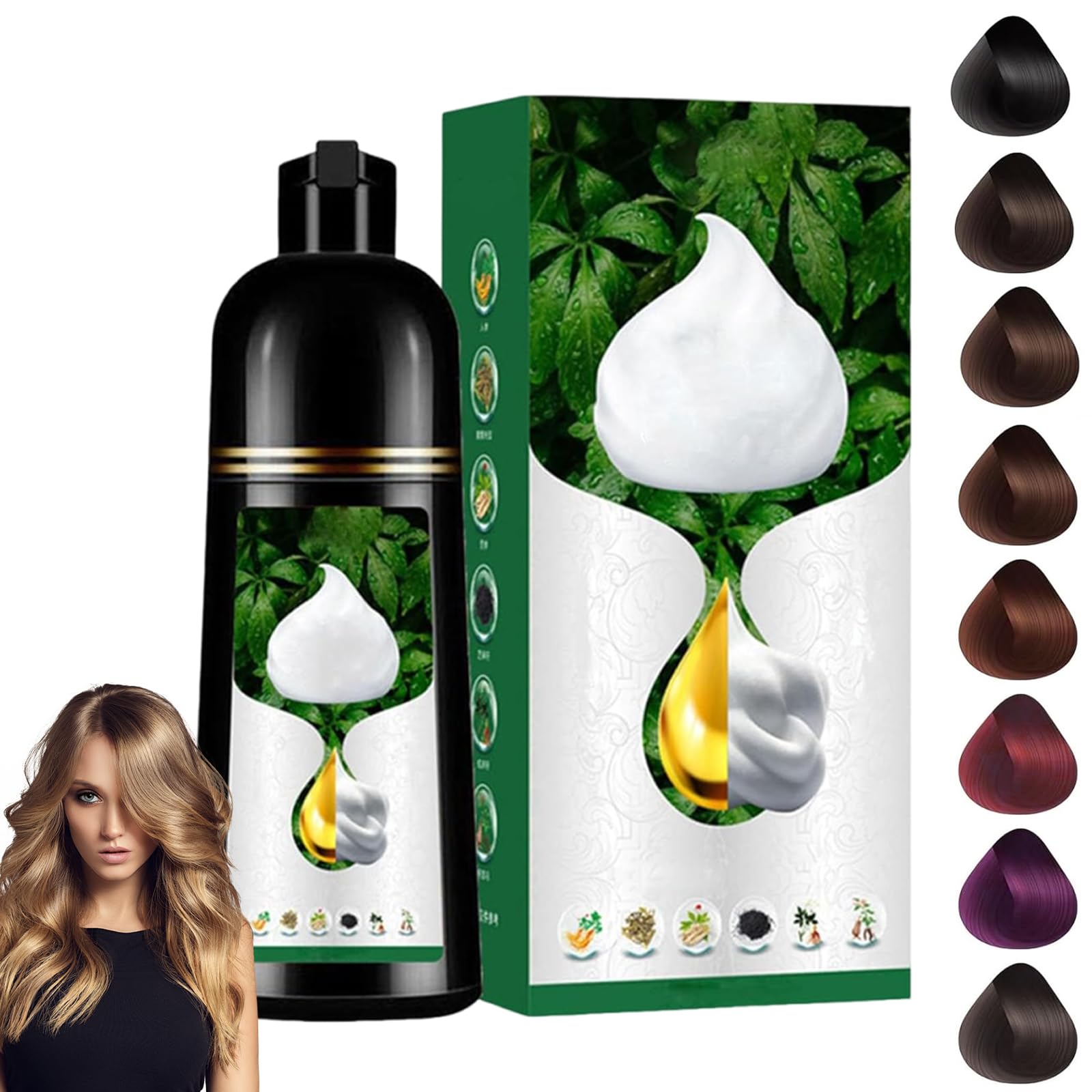 Tinte De Burbujas Vegetal, Tinte De Espuma Vegetal De Larga Duración, Extracto Puro De Plantas, Crema Colorante De 500 Ml, Fórmula Suave, Natural, Para Cubrir Canas (Negro)