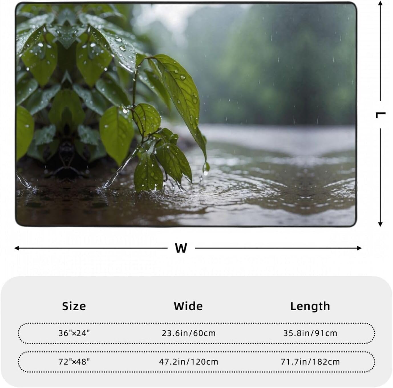 Water After rain Printed Anti-Slip Floor mat Carpet Rug 72"x48" for Living Room Office Coffee Table Bed Balcony