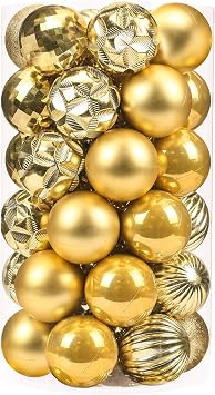 41ct Large Christmas Balls Shatterproof Hanging Decorations Set for Xmas Tree Garland Ornaments Gold, 2.36/60mm