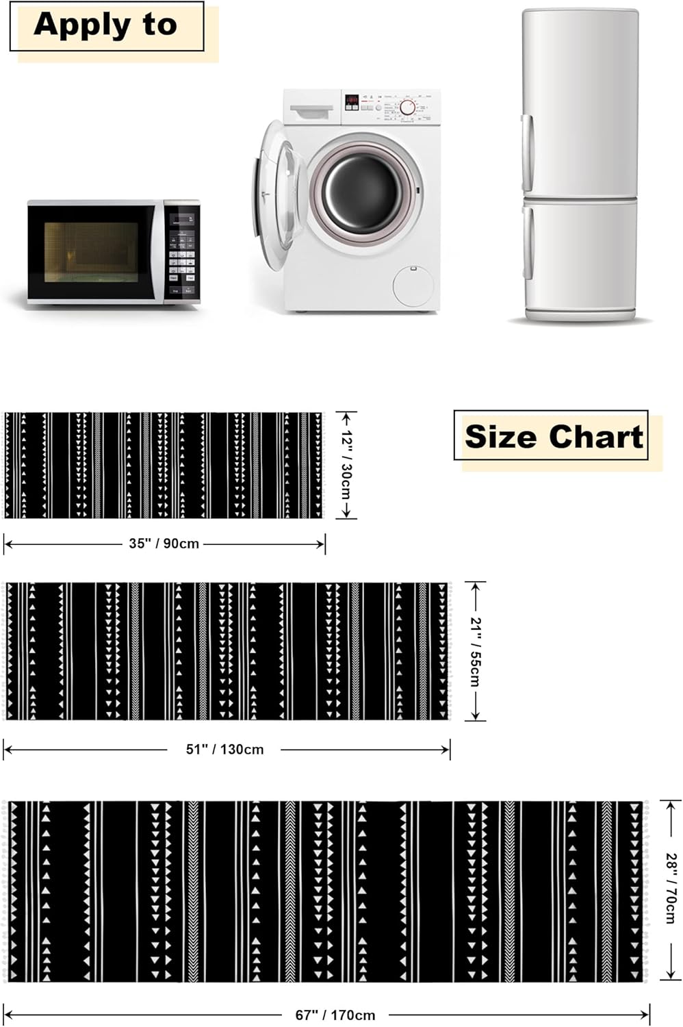 Table Cloth Fridge Dustproof Cover with Pockets Boho Black White Tablecloth Wardrobe Refrigerator Protector Geometric Stripes Tablecover Top Machine Furniture Dustcover 28x67in