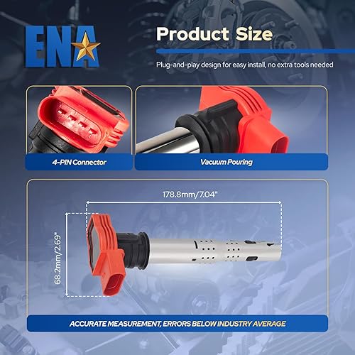Miniatura 6 de ENA Juego de 6 bobinas de encendido UF529 compatibles con Audi Volkswagen VW 2005-2016 A3 A4 A5 R8 A6 A7 Q7 S4 TT 2006-2016 Jetta MK5 MK6 GTI Rabbit