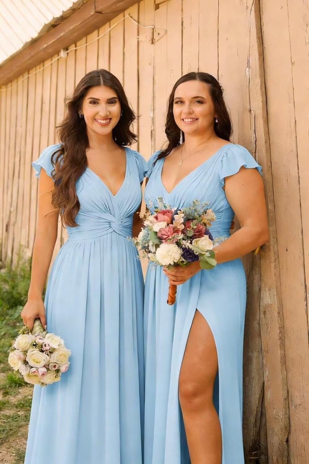 Women's Short Sleeve Bridesmaid Dress Long Chiffon A-line Pleated Maxi Formal Party Dress LE003 - Image 3