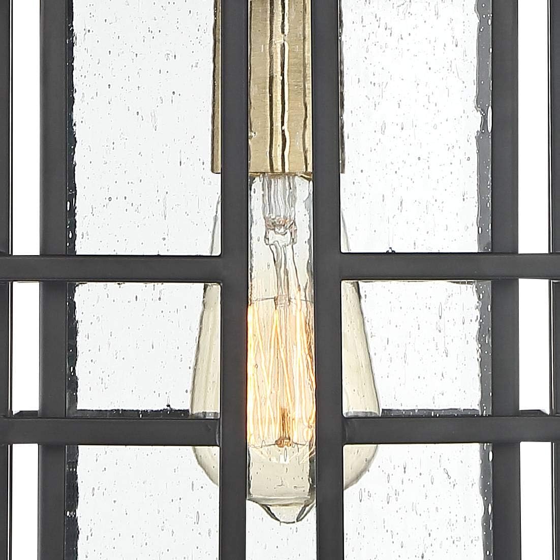 Possini Euro Design Arley Modern Outdoor Hanging Ceiling Light Fixture Black Geometric Frame 12 1/2" Seedy Glass for Exterior Barn Deck House Porch Yard Patio Outside Garage Front Door Garden Home